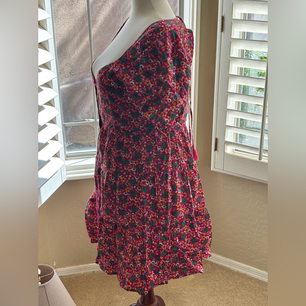 Betsey Johnson Floral Pink Button Up Mini Dress Women’s Size XL New #Jm208976 - Picture 4 of 8
